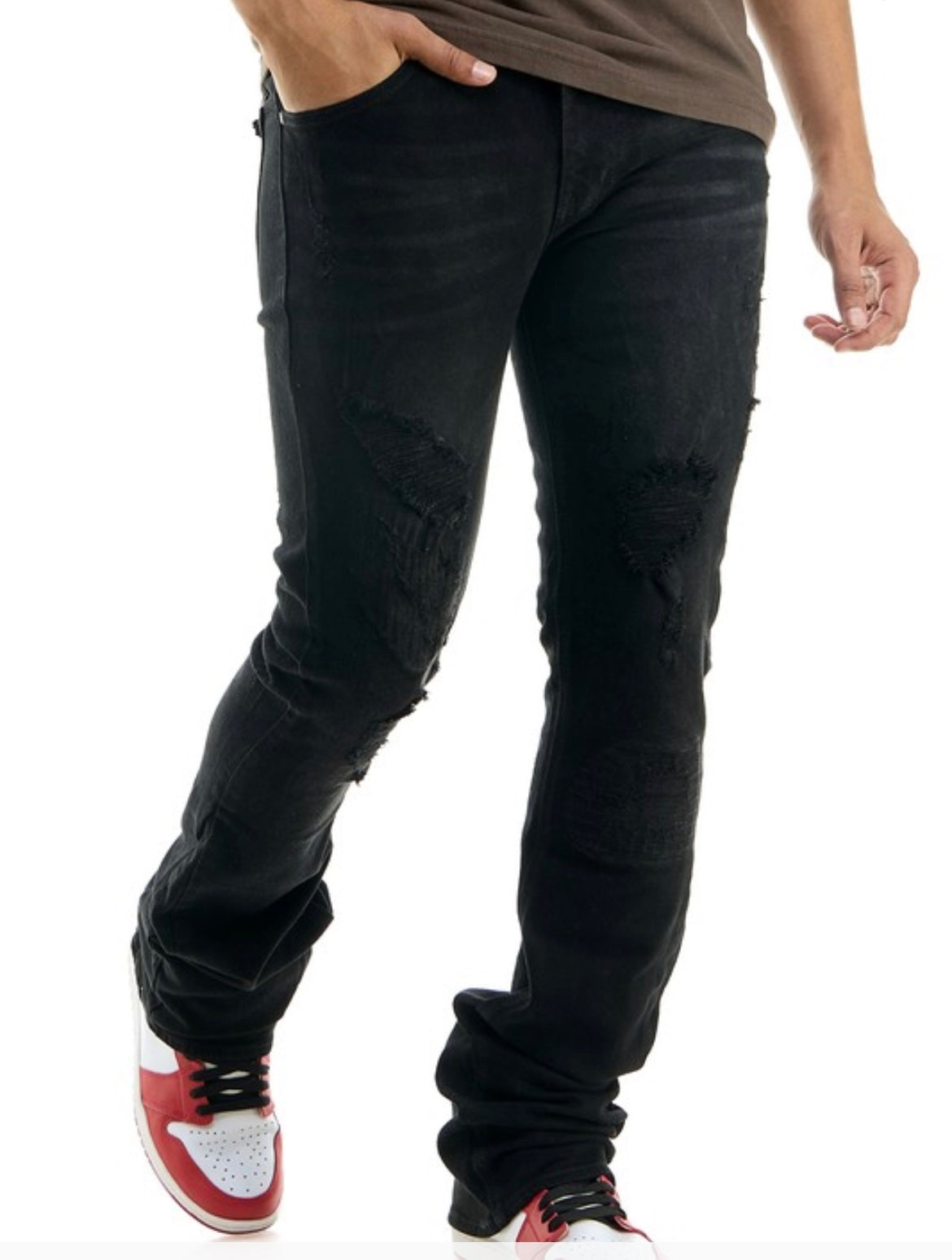 MEN BLACK DISTRESSED JEANS