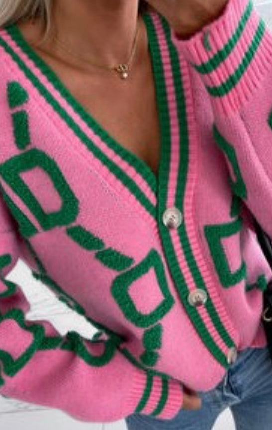 Pink & Green Cardigan Sweater