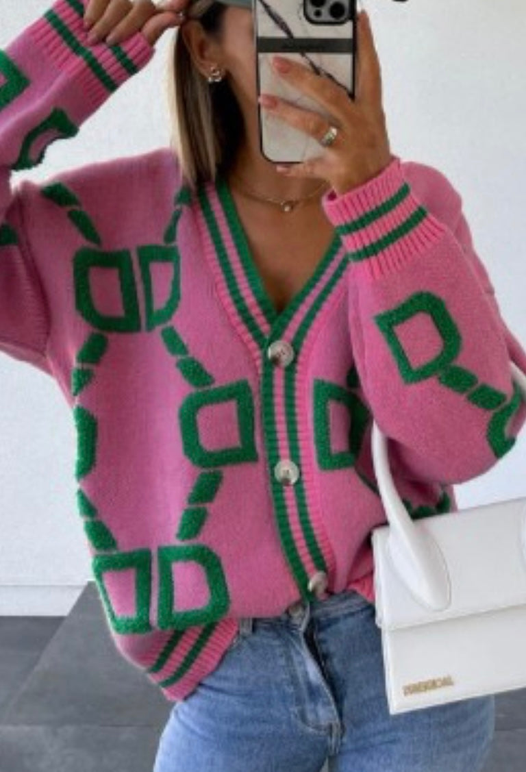 Pink & Green Cardigan Sweater