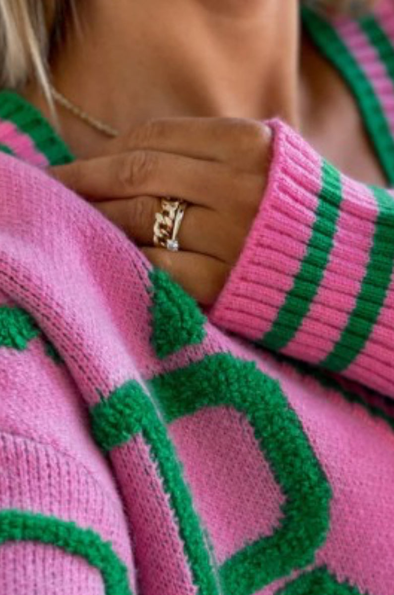 Pink & Green Cardigan Sweater