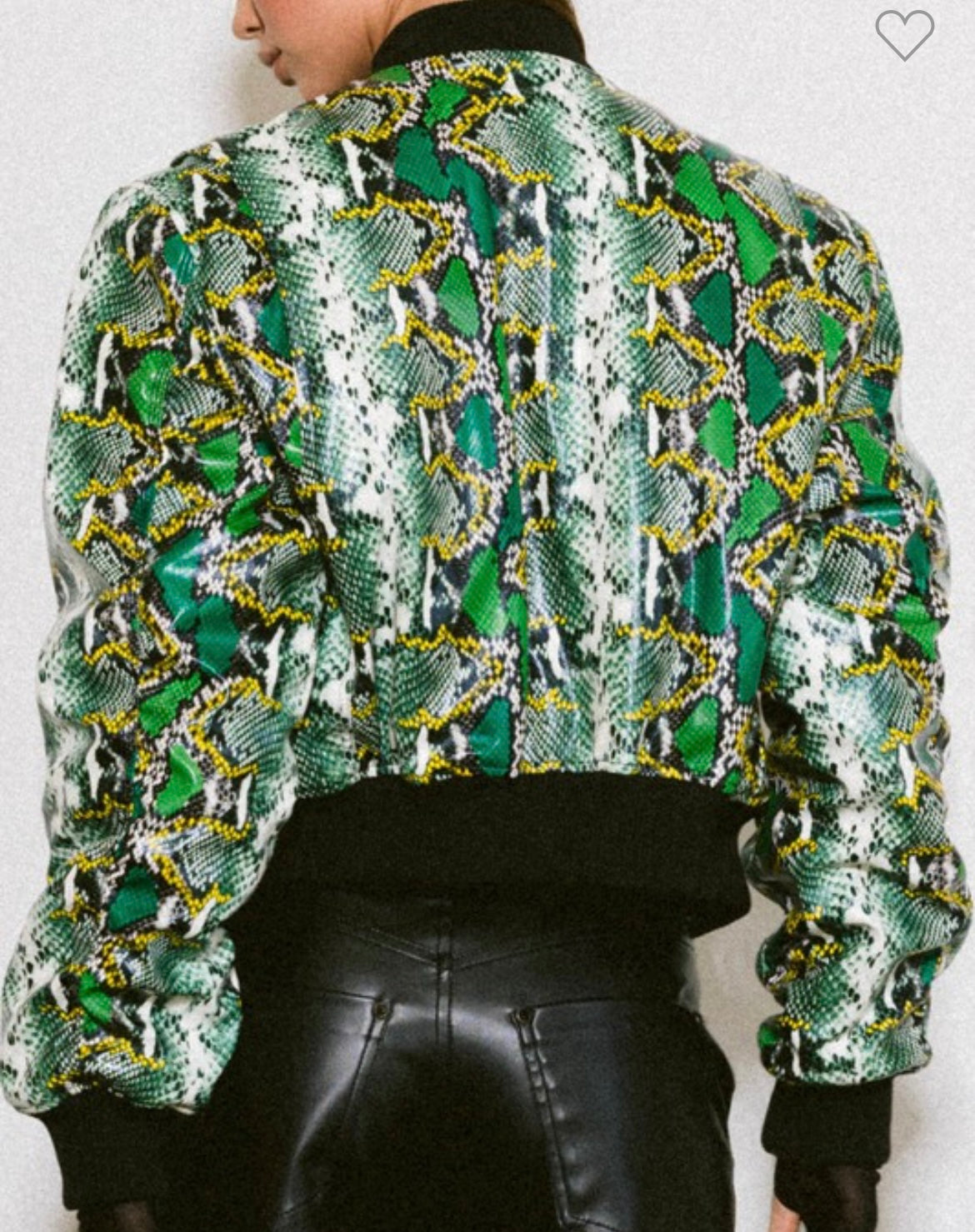 SNAKE SKIN LOOK GR/YEL/BLK VEGAN LEATHER JACKET